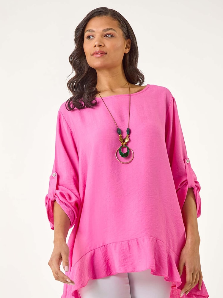 Roman Pink Necklace Frill Hem Tunic Top - Image 1 of 5