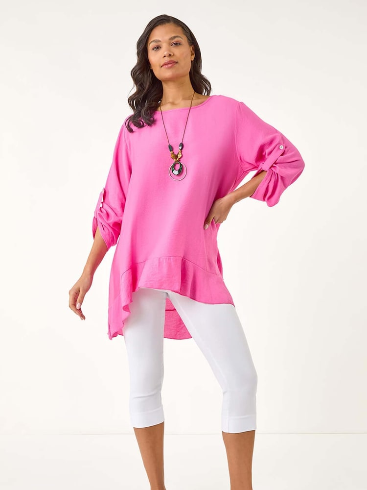 Roman Pink Necklace Frill Hem Tunic Top - Image 2 of 5