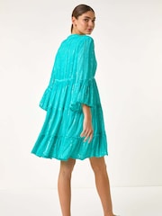 Roman Blue Shimmer Tie Detail Smock Dress - Image 3 of 5