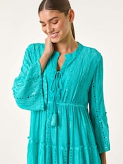 Roman Blue Shimmer Tie Detail Smock Dress - Image 4 of 5