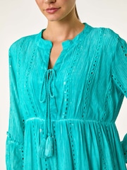 Roman Blue Shimmer Tie Detail Smock Dress - Image 5 of 5
