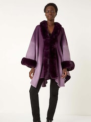 Roman Purple Dip Dye Faux Fur Trim Cardigan Cape - Image 2 of 5