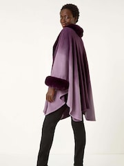 Roman Purple Dip Dye Faux Fur Trim Cardigan Cape - Image 3 of 5