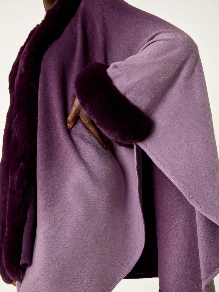 Roman Purple Dip Dye Faux Fur Trim Cardigan Cape - Image 5 of 5