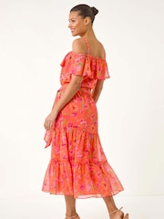 Roman Orange Spot Print Bardot Midi Dress - Image 3 of 5