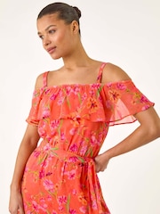 Roman Orange Spot Print Bardot Midi Dress - Image 4 of 5