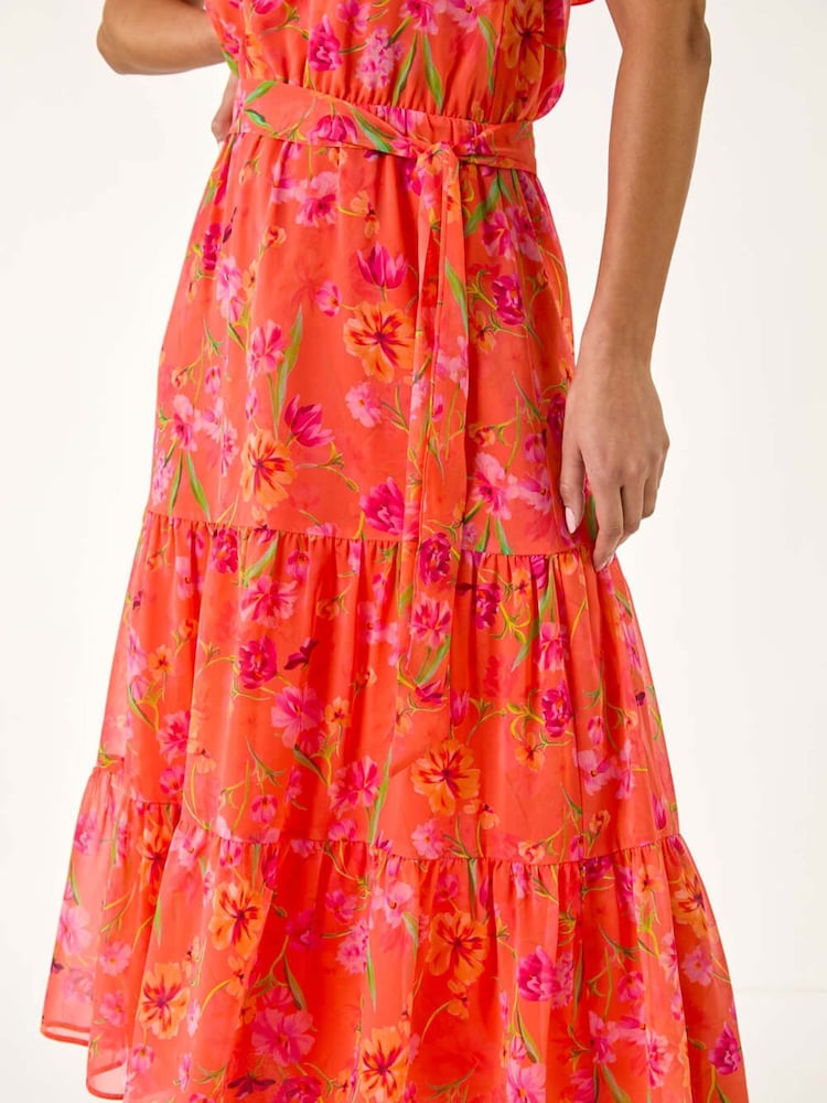 Roman Orange Spot Print Bardot Midi Dress - Image 5 of 5