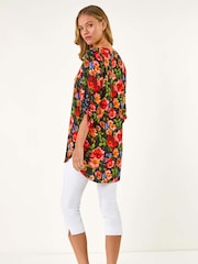 Roman Red Floral Print Longline Button Tunics - Image 3 of 5