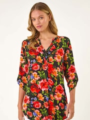 Roman Red Floral Print Longline Button Tunics - Image 4 of 5