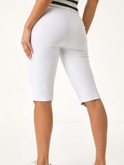 Roman White Elastic Waist Button Cropped Shorts - Image 3 of 5