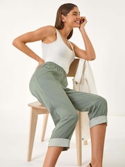 Roman Green Contrast Detail Cropped Stretch Trousers - Image 1 of 5