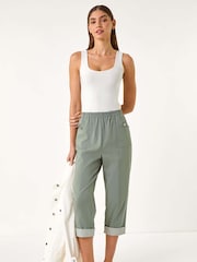Roman Green Contrast Detail Cropped Stretch Trousers - Image 2 of 5