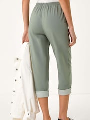 Roman Green Contrast Detail Cropped Stretch Trousers - Image 3 of 5