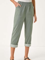 Roman Green Contrast Detail Cropped Stretch Trousers - Image 4 of 5