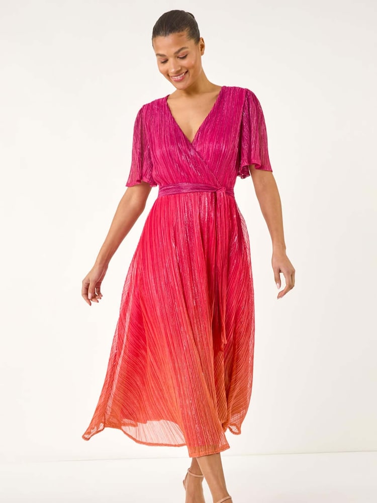 Orange - Roman Ombre Plisse Midi Wrap Dress - Bild 1 von 5 Orange - Roman Ombre Plisse Midi Wrap Dress - Bild 1 von 5