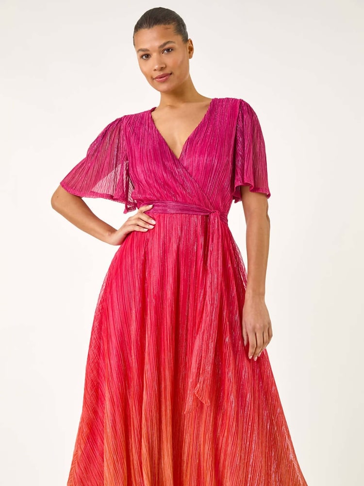 Orange - Roman Ombre Plisse Midi Wrap Dress - Bild 2 von 5 Orange - Roman Ombre Plisse Midi Wrap Dress - Bild 2 von 5