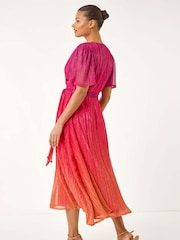 Roman Orange Ombre Plisse Midi Wrap Dress - Image 3 of 5