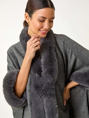 Roman Textured Faux Fur Trim Cardigan Cape - Slika 1 iz 5