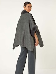 Roman Textured Faux Fur Trim Cardigan Cape - Slika 3 iz 5