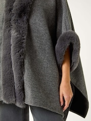 Roman Textured Faux Fur Trim Cardigan Cape - Slika 5 iz 5