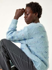 Roman Blue Stripe Fluffy Knit Jumper - Image 1 of 5