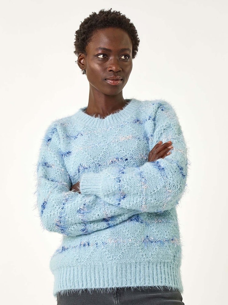 Roman Blue Stripe Fluffy Knit Jumper - Image 2 of 5