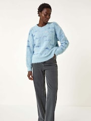 Roman Blue Stripe Fluffy Knit Jumper - Image 4 of 5