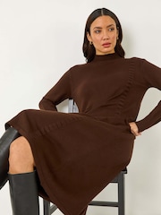 Roman Brown Pocket Detail High Neck Knit Dress - Image 1 of 5