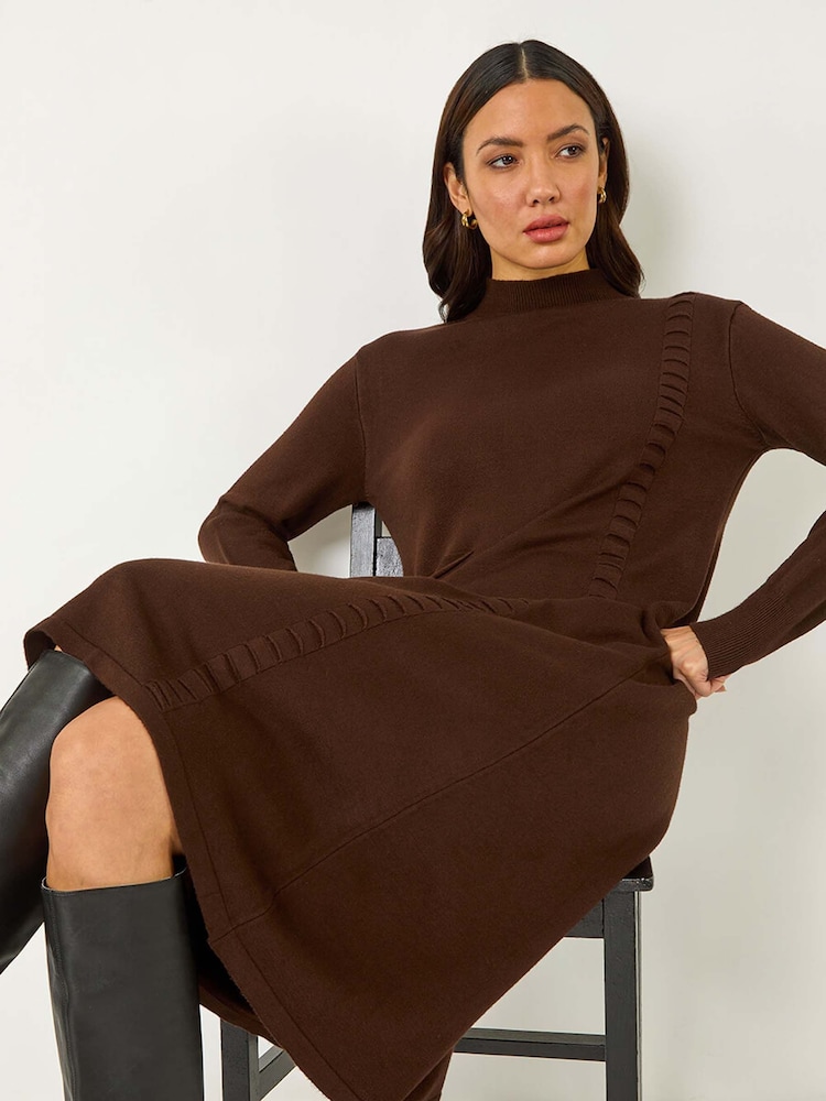 Roman Brown Pocket Detail High Neck Knit Dress - Image 1 of 5