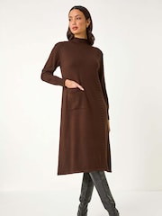 Roman Brown Pocket Detail High Neck Knit Dress - Image 2 of 5
