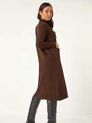 Roman Brown Pocket Detail High Neck Knit Dress - Image 3 of 5