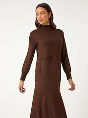 Roman Brown Pocket Detail High Neck Knit Dress - Image 4 of 5