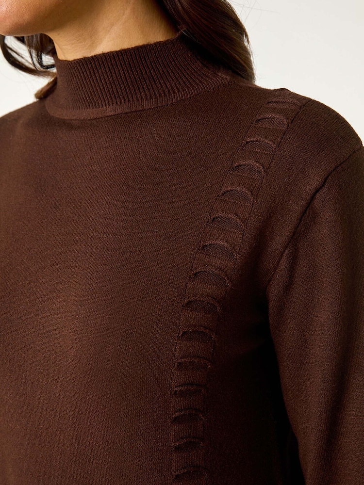 Roman Brown Pocket Detail High Neck Knit Dress - Image 5 of 5