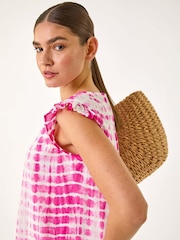 Roman Pink Pleated Tie Dye Frill Top - Image 1 of 5