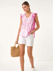 Roman Pink Pleated Tie Dye Frill Top - Image 2 of 5