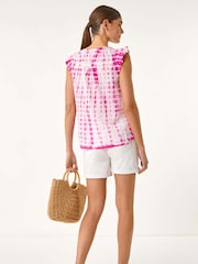 Roman Pink Pleated Tie Dye Frill Top - Image 3 of 5