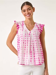 Roman Pink Pleated Tie Dye Frill Top - Image 4 of 5