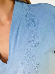Azul - Roman Dip Dye Embroidered 100% Cotton Top - Imagem 5 de 5