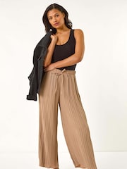 Roman Natural Pleated Wide Leg Stretch Culottes Trousers - Image 1 of 5