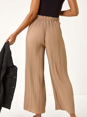 Roman Natural Pleated Wide Leg Stretch Culottes Trousers - Image 3 of 5