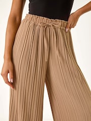 Roman Natural Pleated Wide Leg Stretch Culottes Trousers - Image 5 of 5