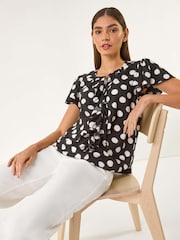 Roman Spot Print Ruffle Tie Front Blouse - Bild 1 von 5