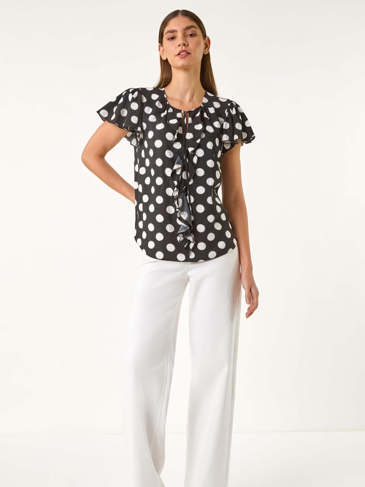 Roman Spot Print Ruffle Tie Front Blouse - Bild 2 von 5