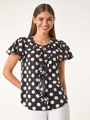 Roman Spot Print Ruffle Tie Front Blouse - Bild 4 von 5