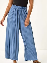Roman Blue Pleated Wide Leg Stretch Culottes Trousers - Image 4 of 5