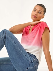 Rosa - Roman Dip Dye Embroidered 100% Cotton Top - Imagem 1 de 5