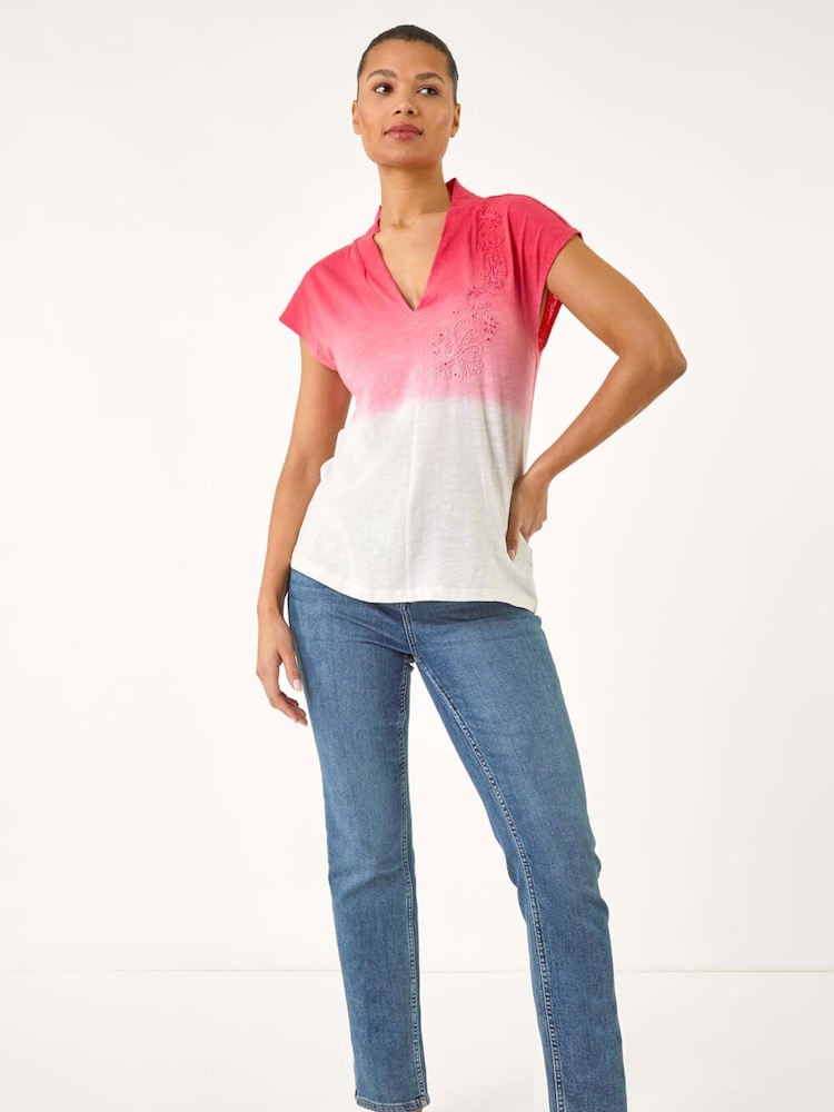 Rosa - Roman Dip Dye Embroidered 100% Cotton Top - Imagem 2 de 5