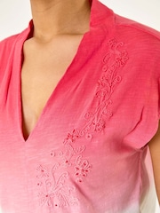 Rosa - Roman Dip Dye Embroidered 100% Cotton Top - Imagem 5 de 5