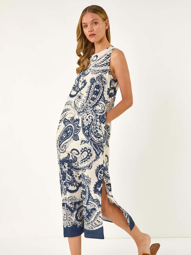 Roman Blue Paisley Print Midi Dress - Image 1 of 5