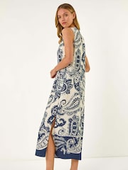 Roman Blue Paisley Print Midi Dress - Image 3 of 5